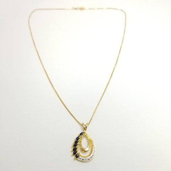 Vintage Sterling Silver Drop Shape Pendant with Chain, Gold Plated, Estate - Picture 2 of 10